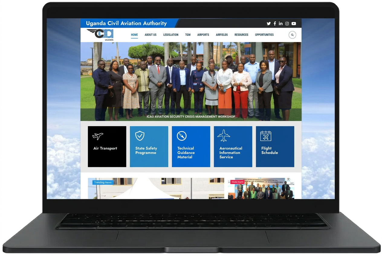 Uganda Civil Aviation Authority website designed by Index Hosting