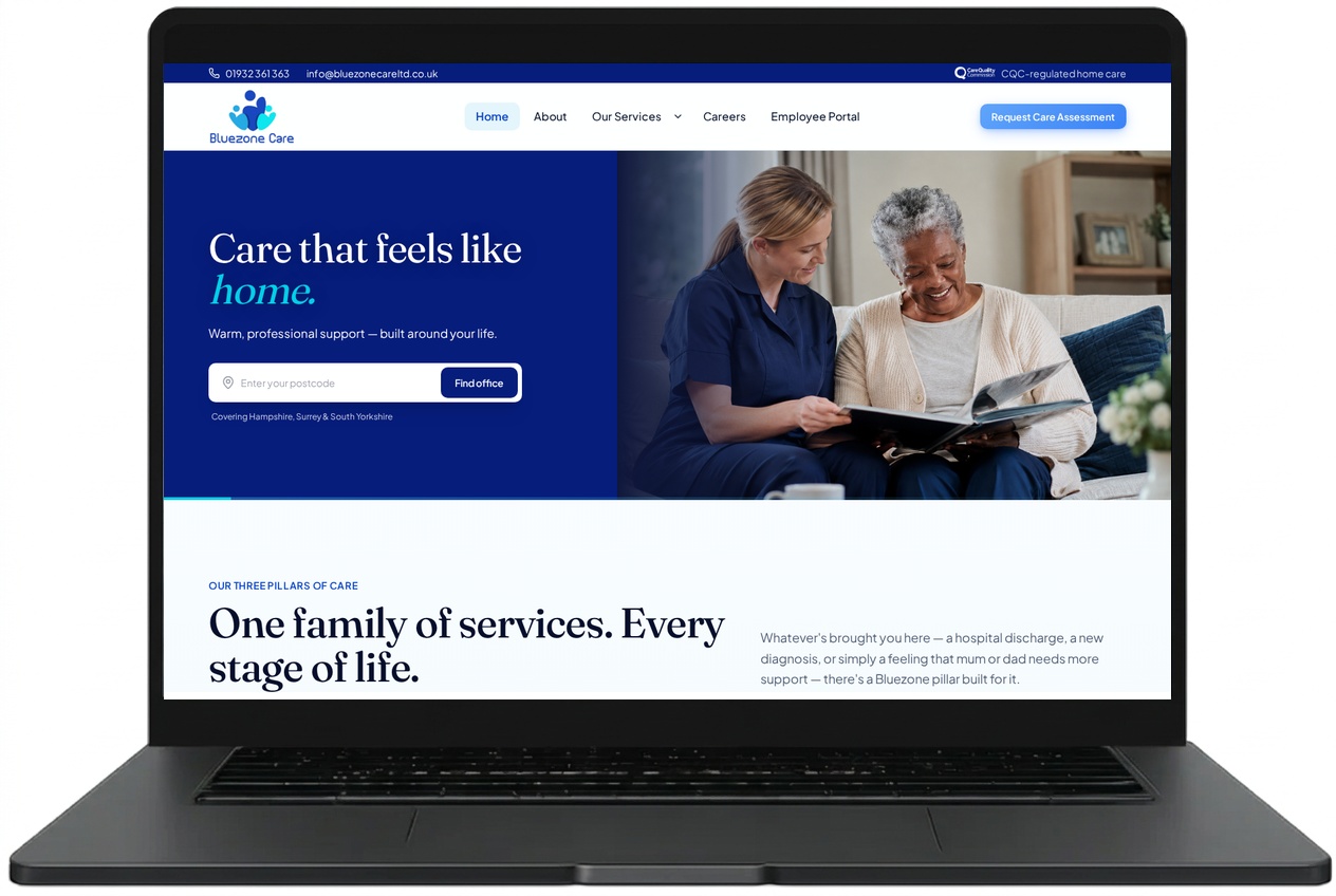 Bluezone Care Ltd website designed by Index Hosting
